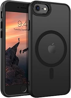 GaoBao for iPhone SE Case 2022/iPhone SE Case 2020/iPhone 8 Case/iPhone 7 Case, Skin-Friendly Touch [Compatible with MagSafe] Magnetic Matte Back Case for iPhone 7/8/SE 2nd Gen/SE 3rd Gen 4.7'', Black
